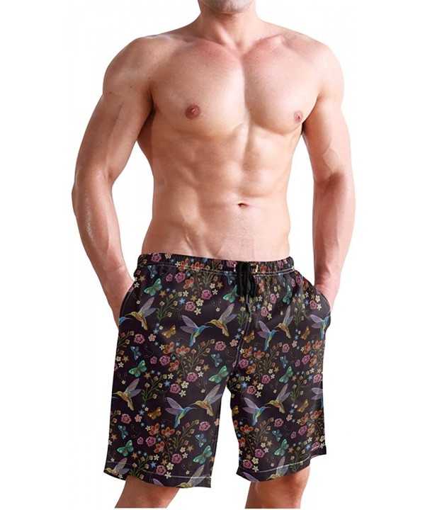 Men's Quick Dry Swim Trunks with Pockets Beach Board Shorts Bathing Suits - Hummingbirds and Tropical Flowers - CU19529NM02 $...