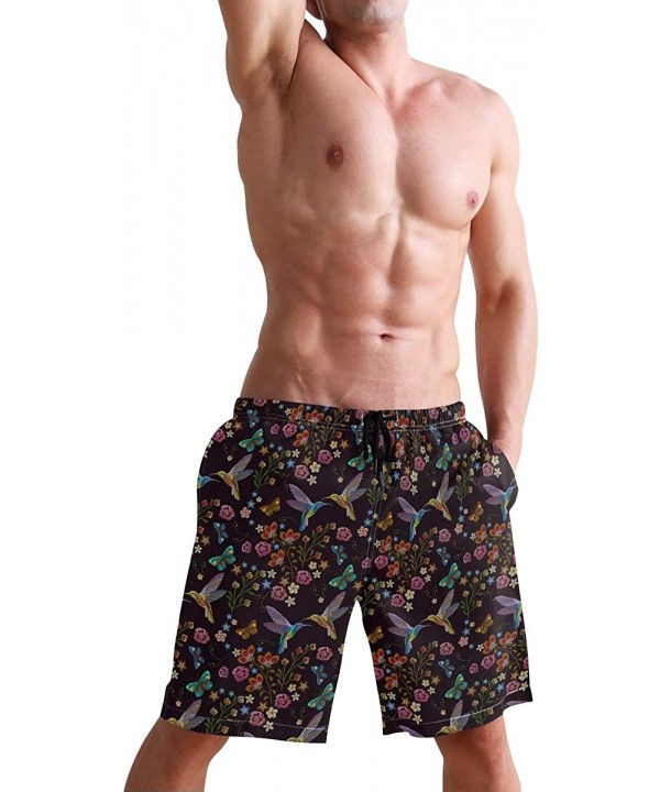 Men's Quick Dry Swim Trunks with Pockets Beach Board Shorts Bathing Suits - Hummingbirds and Tropical Flowers - CU19529NM02 $...