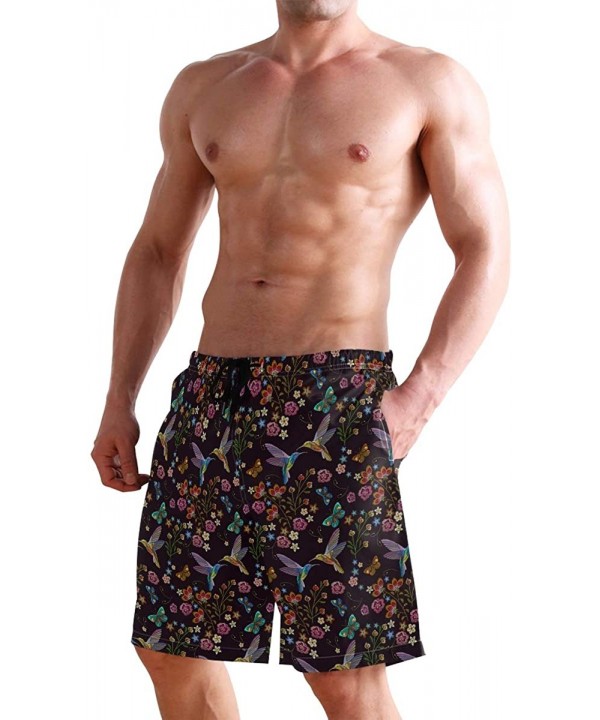 Men's Quick Dry Swim Trunks with Pockets Beach Board Shorts Bathing Suits - Hummingbirds and Tropical Flowers - CU19529NM02 $...