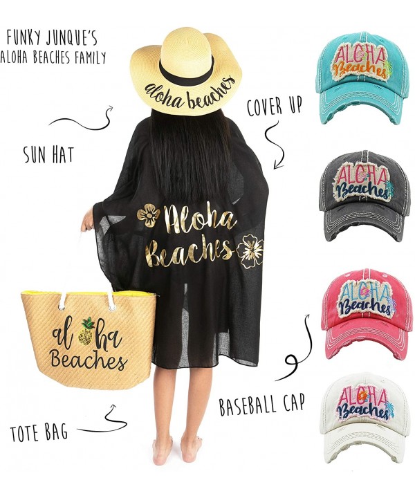 Sun Hat Floppy Beach Swimsuit Coverup Matching Saying Summer Bundle - Aloha Beaches - Natural Hat/Black Coverup - C2190RRGUI3...