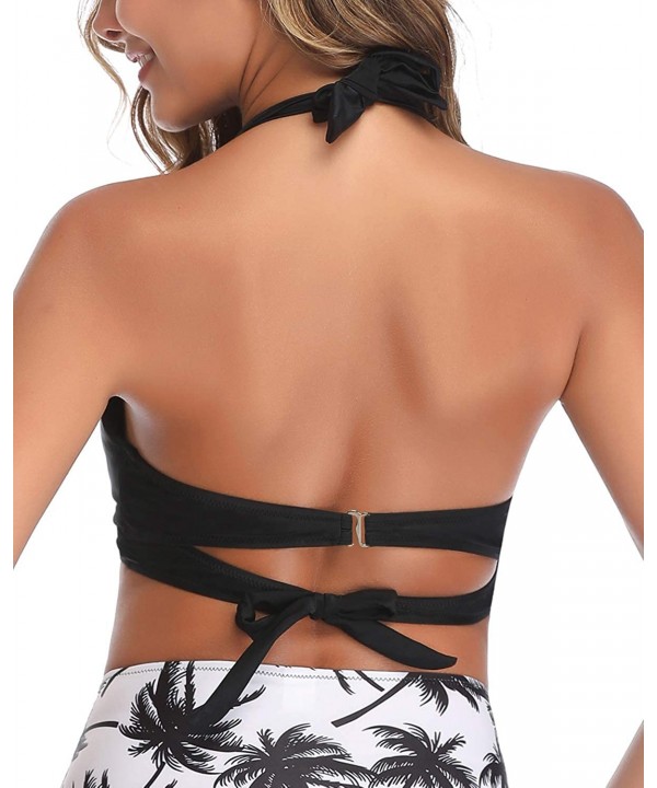 Women Bikini Top Push Up Halter Padded Retro Swimsuit Vintage Backless Top - Black - CR18AS3EESR $22.02-Tops