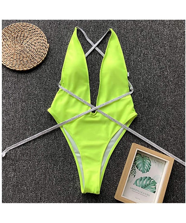 Women Sexy V-Neck Halter Backless One Piece Swimsuit Bathing Suits Swimwear Bikini - Fluorescent Green - CY196U3W2OO $16.29-O...