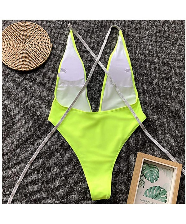 Women Sexy V-Neck Halter Backless One Piece Swimsuit Bathing Suits Swimwear Bikini - Fluorescent Green - CY196U3W2OO $16.29-O...