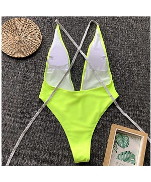 Women Sexy V-Neck Halter Backless One Piece Swimsuit Bathing Suits Swimwear Bikini - Fluorescent Green - CY196U3W2OO $16.29-O...