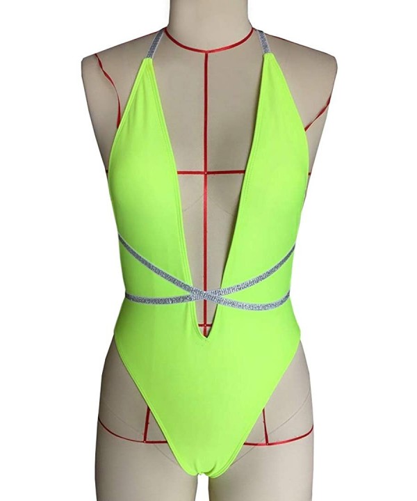 Women Sexy V-Neck Halter Backless One Piece Swimsuit Bathing Suits Swimwear Bikini - Fluorescent Green - CY196U3W2OO $16.29-O...