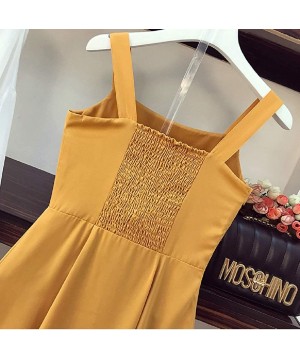 Women's Elegant 2 Pieces Sheer Beach Smock Strappy Flared A Line Midi Dress - Mustard - CR199QTHSZ8 $35.47-Cover-Ups