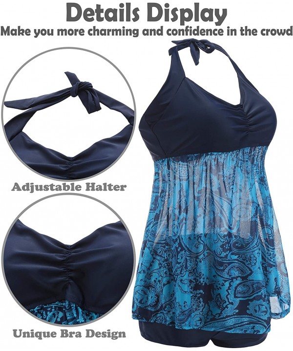 Womens Plus Size Swimsuits Swimwear Bathing Suit Two Piece Tankini Floral Print - Blue 2 - C618LQH45R3 $31.99-Sets