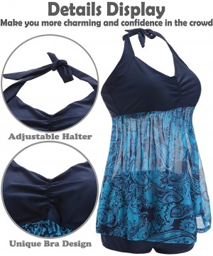 Womens Plus Size Swimsuits Swimwear Bathing Suit Two Piece Tankini Floral Print - Blue 2 - C618LQH45R3 $31.99-Sets