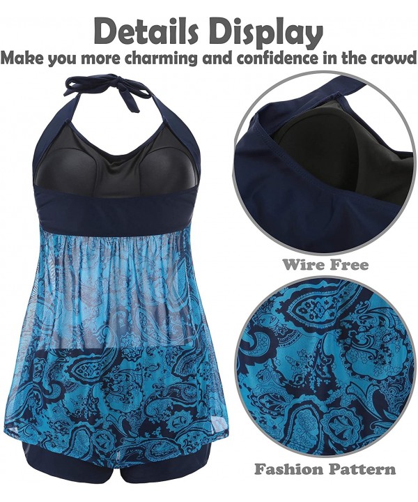 Womens Plus Size Swimsuits Swimwear Bathing Suit Two Piece Tankini Floral Print - Blue 2 - C618LQH45R3 $31.99-Sets