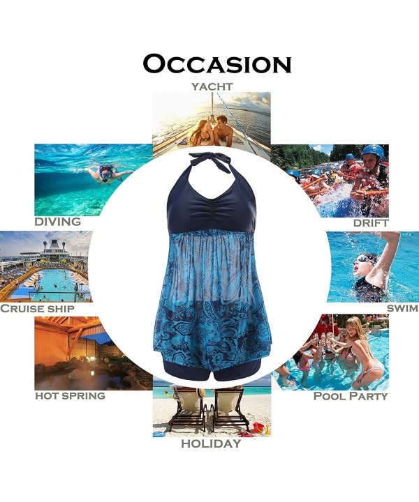 Womens Plus Size Swimsuits Swimwear Bathing Suit Two Piece Tankini Floral Print - Blue 2 - C618LQH45R3 $31.99-Sets