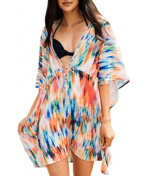 Women's Summer Casual Short Sleeve Split Maxi Dresses Floral Beach Cover Up - S5 - CO194HROLRX $20.16-Cover-Ups