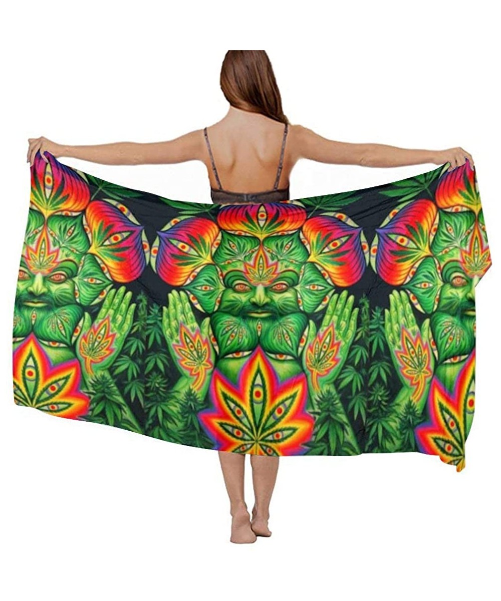 Women Chiffon Scarf Summer Beach Wrap Skirt Swimwear Bikini Cover-up - Third Eye Cannabis Leaf Weed Marijuana - CL190HH6Z5Y $...