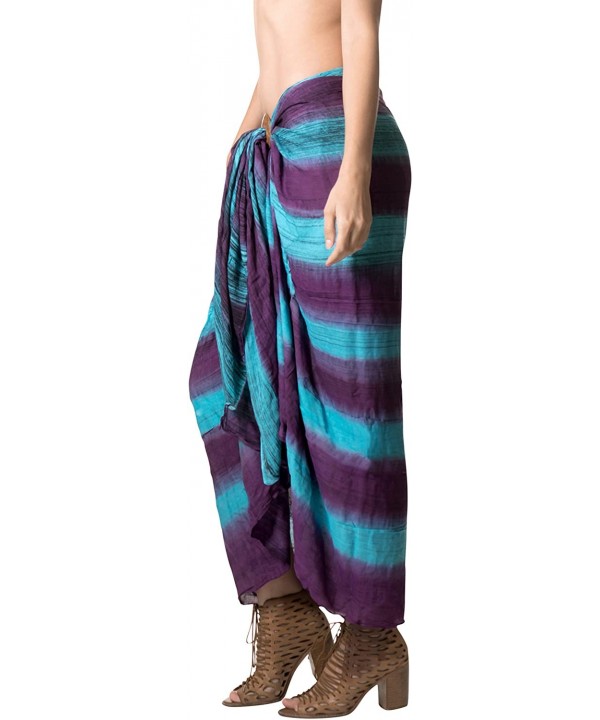 Women's Swimwear Pareo Sarong Bikini Coverups Wrap Skirt Hand Tie Dye - Turquoise_h957 - CP187DE2CGO $12.72-Cover-Ups