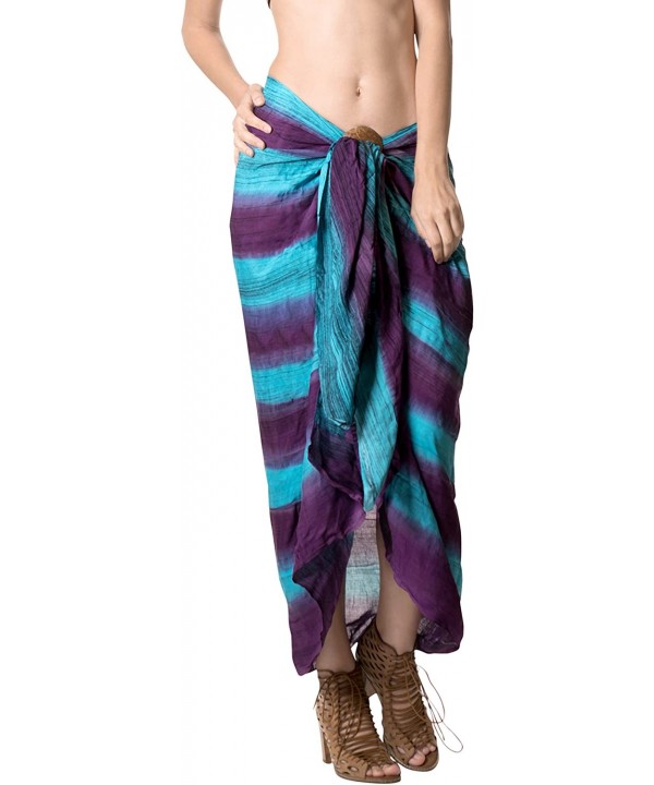 Women's Swimwear Pareo Sarong Bikini Coverups Wrap Skirt Hand Tie Dye - Turquoise_h957 - CP187DE2CGO $12.72-Cover-Ups