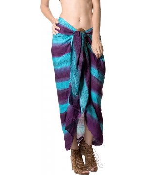 Women's Swimwear Pareo Sarong Bikini Coverups Wrap Skirt Hand Tie Dye - Turquoise_h957 - CP187DE2CGO $12.72-Cover-Ups