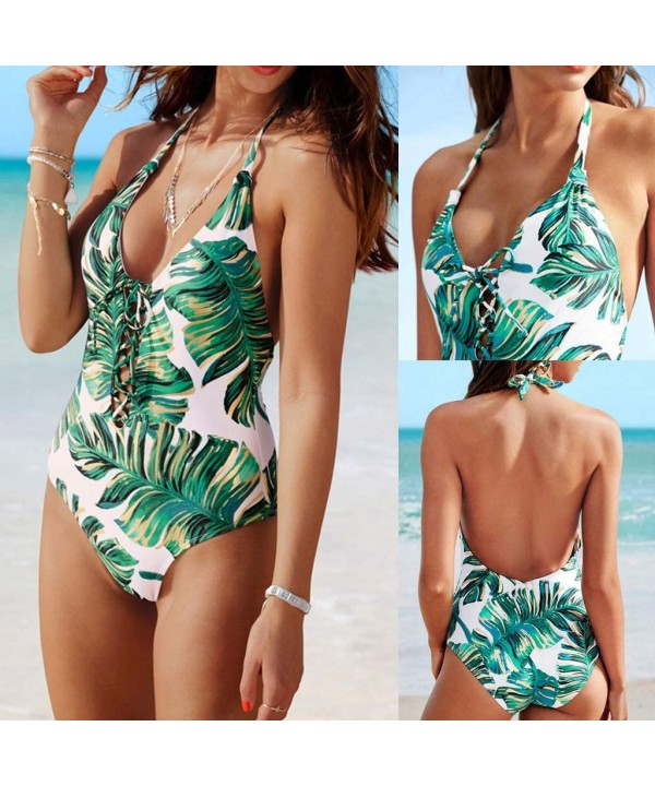 Women Costume Padded Swimsuit Monokini Push Up Knitting Patchwork Bikini Swimwer - B-green - CL18UCHH2EU $12.06-One-Pieces