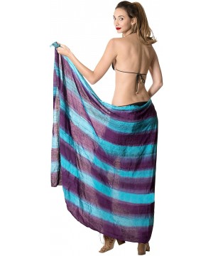 Women's Swimwear Pareo Sarong Bikini Coverups Wrap Skirt Hand Tie Dye - Turquoise_h957 - CP187DE2CGO $12.72-Cover-Ups