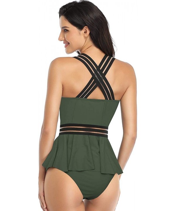 Women's Swimsuit Two Piece Ruffled Tank Top High Waist Bottoms Bathing Suit - Green - CV1908T6MY5 $17.17-Tankinis