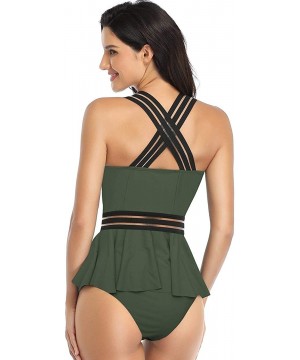 Women's Swimsuit Two Piece Ruffled Tank Top High Waist Bottoms Bathing Suit - Green - CV1908T6MY5 $17.17-Tankinis