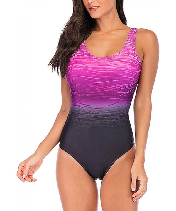 One Piece Swimsuits for Women Tummy Control Slimming Athletic Training Racerback Monokini Swimwear Bathing Suits - Y-purple 1...