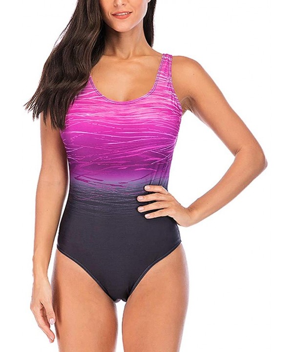 One Piece Swimsuits for Women Tummy Control Slimming Athletic Training Racerback Monokini Swimwear Bathing Suits - Y-purple 1...