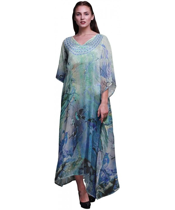 Sparrow Bird Ladies Kaftan Holiday Loungewear Maxi Dress Beach Coverup - Medium Blue - CA18NG9Q7KA $32.77-Cover-Ups