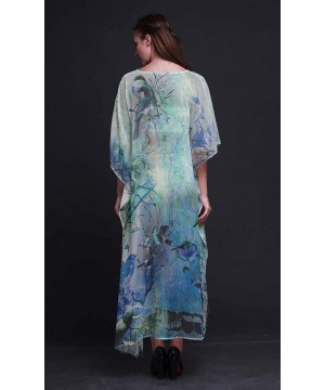 Sparrow Bird Ladies Kaftan Holiday Loungewear Maxi Dress Beach Coverup - Medium Blue - CA18NG9Q7KA $32.77-Cover-Ups