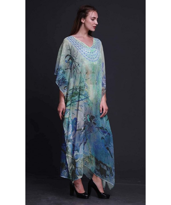 Sparrow Bird Ladies Kaftan Holiday Loungewear Maxi Dress Beach Coverup - Medium Blue - CA18NG9Q7KA $32.77-Cover-Ups