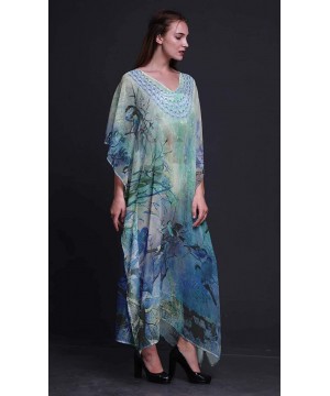 Sparrow Bird Ladies Kaftan Holiday Loungewear Maxi Dress Beach Coverup - Medium Blue - CA18NG9Q7KA $32.77-Cover-Ups