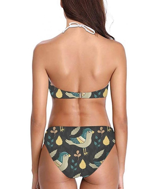 Women's All Over Printing Bikini High Neck Halter 2 Piece Swimsuit - Birds - 1465 - C718QEZUOYU $29.11-Sets