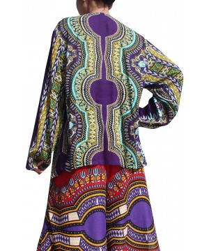 Draped Bohemian Long Sleeve Fashion Shirt in Rayon Afrika Dashiki Art - Violet - CN18KQC9ZY2 $28.77-Cover-Ups