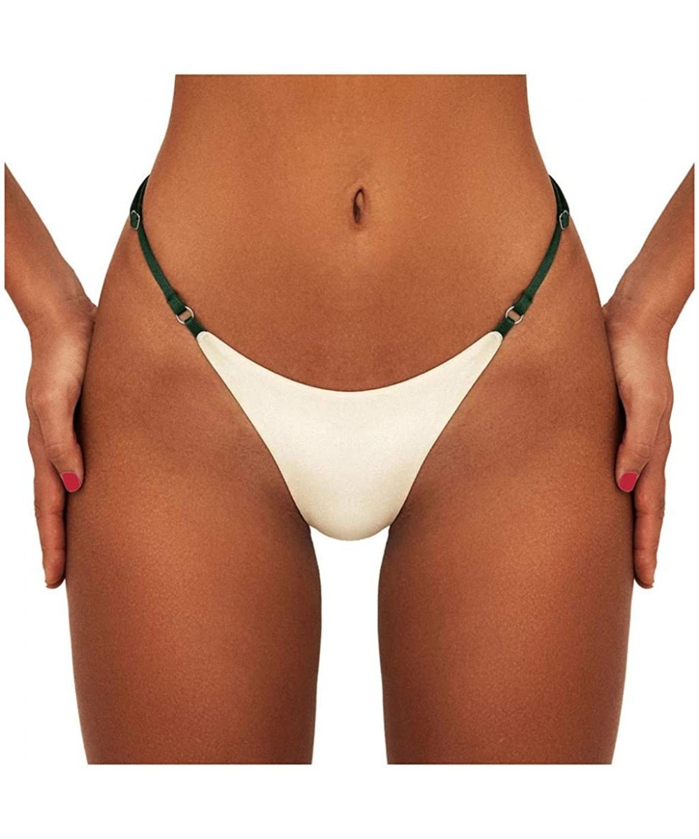 Women's Cheeky Bikini Bottom Sexy Brazilian Cut Swim Thong Strappy Low Rise Swimwear - White - CY194LE3208 $8.84-Tankinis