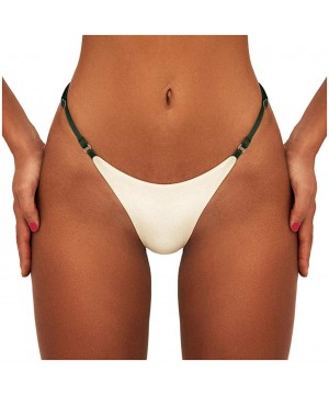 Women's Cheeky Bikini Bottom Sexy Brazilian Cut Swim Thong Strappy Low Rise Swimwear - White - CY194LE3208 $8.84-Tankinis