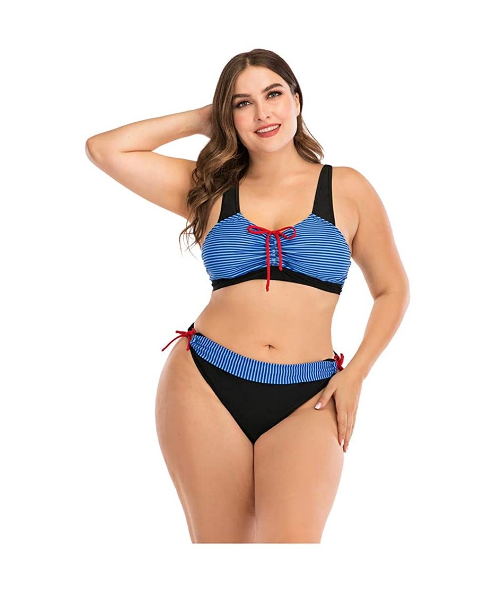 Plus Size Womens High-Waisted Bikini Set Two Pieces Beach Swimwear Bathing Suit Swimsuits - 05 Blue - CT194E2MRZO $13.63-Rash...