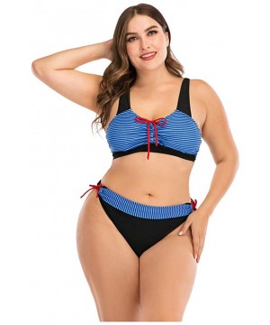 Plus Size Womens High-Waisted Bikini Set Two Pieces Beach Swimwear Bathing Suit Swimsuits - 05 Blue - CT194E2MRZO $13.63-Rash...