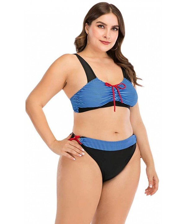 Plus Size Womens High-Waisted Bikini Set Two Pieces Beach Swimwear Bathing Suit Swimsuits - 05 Blue - CT194E2MRZO $13.63-Rash...