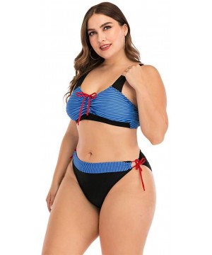 Plus Size Womens High-Waisted Bikini Set Two Pieces Beach Swimwear Bathing Suit Swimsuits - 05 Blue - CT194E2MRZO $13.63-Rash...