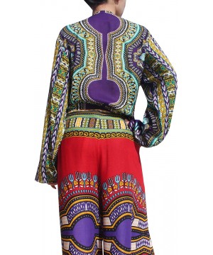 Draped Bohemian Long Sleeve Fashion Shirt in Rayon Afrika Dashiki Art - Violet - CN18KQC9ZY2 $28.77-Cover-Ups