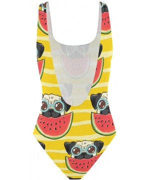 Animal Dog Pug with Watermelon Tankini Swimwear for Women Girl One Piece Bathing Suit Tummy Control Backless Swimsuit - C018R...