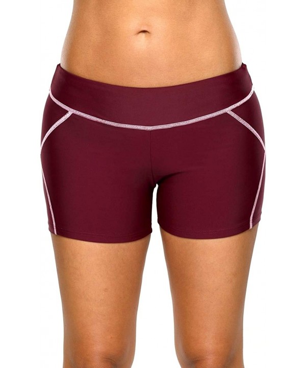 Women's Swim Shorts Boyleg Draw String Tankini Swimsuit Bottom - Wine/Red - C518DQNWM74 $8.65-Tankinis