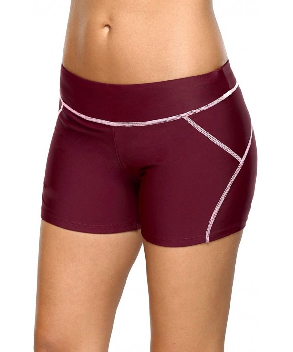 Women's Swim Shorts Boyleg Draw String Tankini Swimsuit Bottom - Wine/Red - C518DQNWM74 $8.65-Tankinis