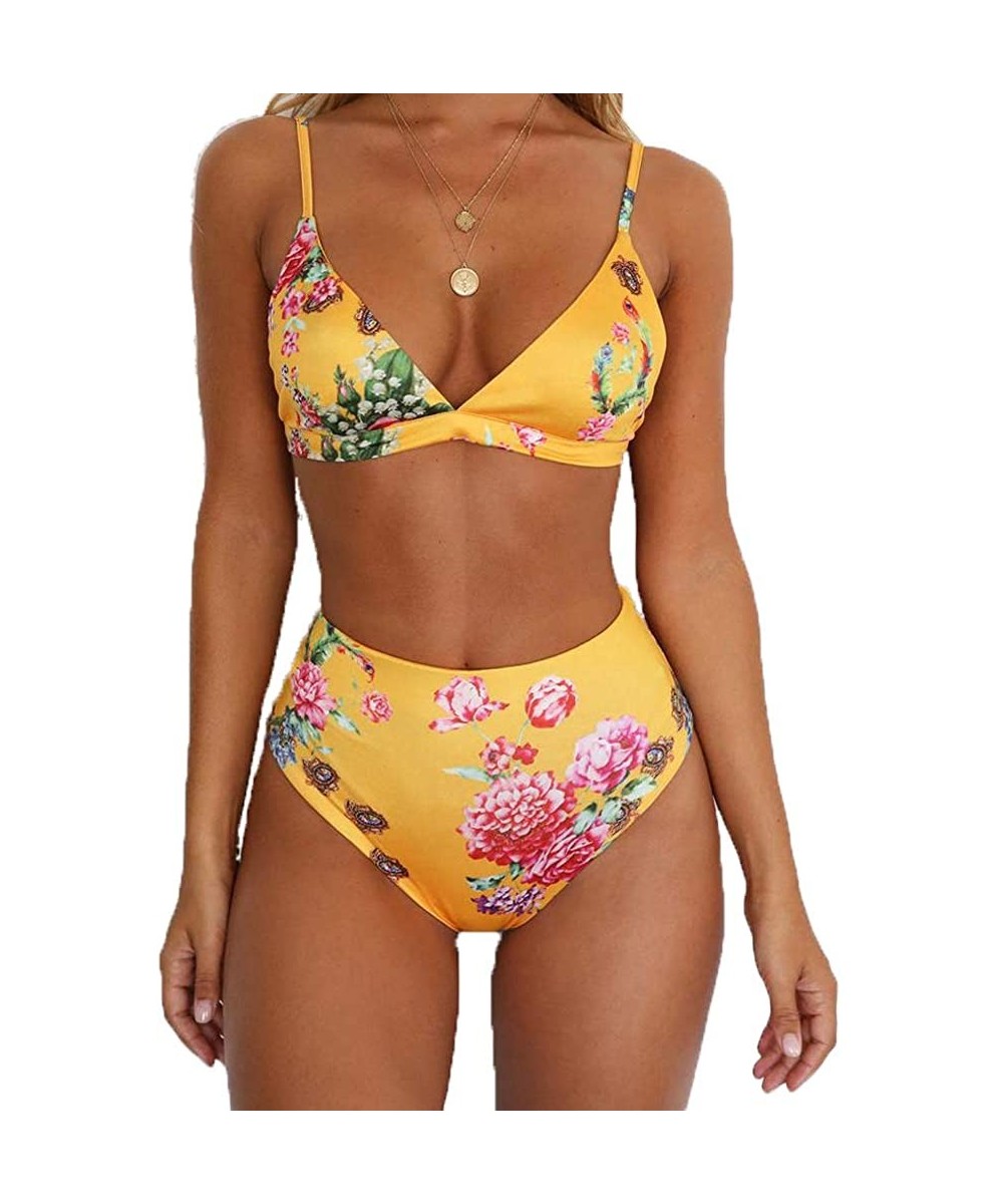 Women Sexy Paded Push-Up Two Piece Bikini Sets Leopard Print Bathing Suit Swimsuits - Yellow - C418S0A40QA $20.32-Sets