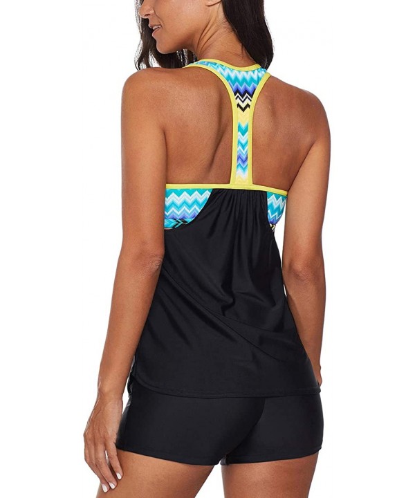 2020 Women Floral Blouson Printed T-Back Tankini Top with Shorts Two Pieces Swimsuit - Black - CY18RYY5LQA $26.91-Racing