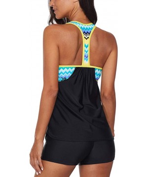 2020 Women Floral Blouson Printed T-Back Tankini Top with Shorts Two Pieces Swimsuit - Black - CY18RYY5LQA $26.91-Racing