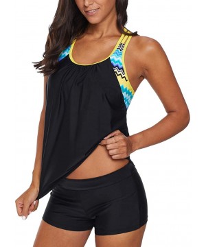 2020 Women Floral Blouson Printed T-Back Tankini Top with Shorts Two Pieces Swimsuit - Black - CY18RYY5LQA $26.91-Racing