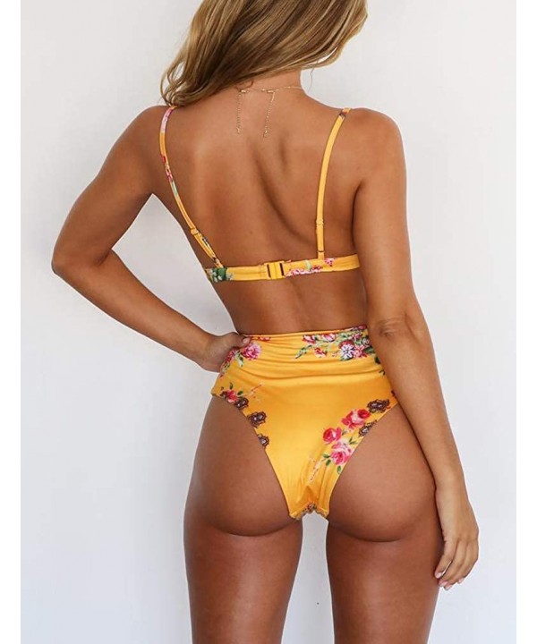 Women Sexy Paded Push-Up Two Piece Bikini Sets Leopard Print Bathing Suit Swimsuits - Yellow - C418S0A40QA $20.32-Sets