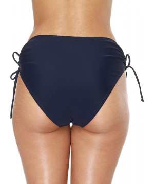 Women's Shirred Side Bikini Bottoms Solid Swim Bottom Swimsuit Briefs - Brief/Navy - CI18RYAYC3D $12.33-Tankinis