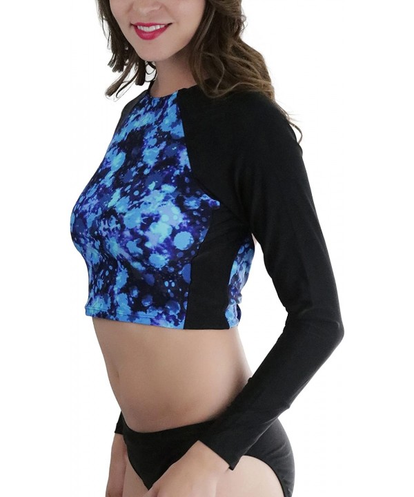 Women's Long Sleeve Rash Guard Bikini Tops or Sets - Scatter Blue - CA17YTTN0IE $22.74-Rash Guards