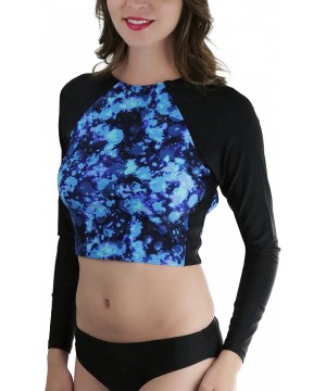 Women's Long Sleeve Rash Guard Bikini Tops or Sets - Scatter Blue - CA17YTTN0IE $22.74-Rash Guards