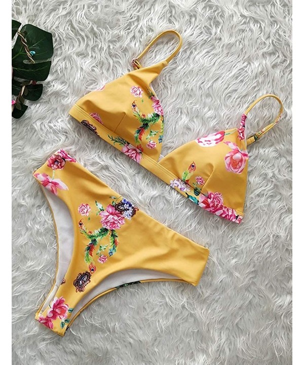 Women Sexy Paded Push-Up Two Piece Bikini Sets Leopard Print Bathing Suit Swimsuits - Yellow - C418S0A40QA $20.32-Sets